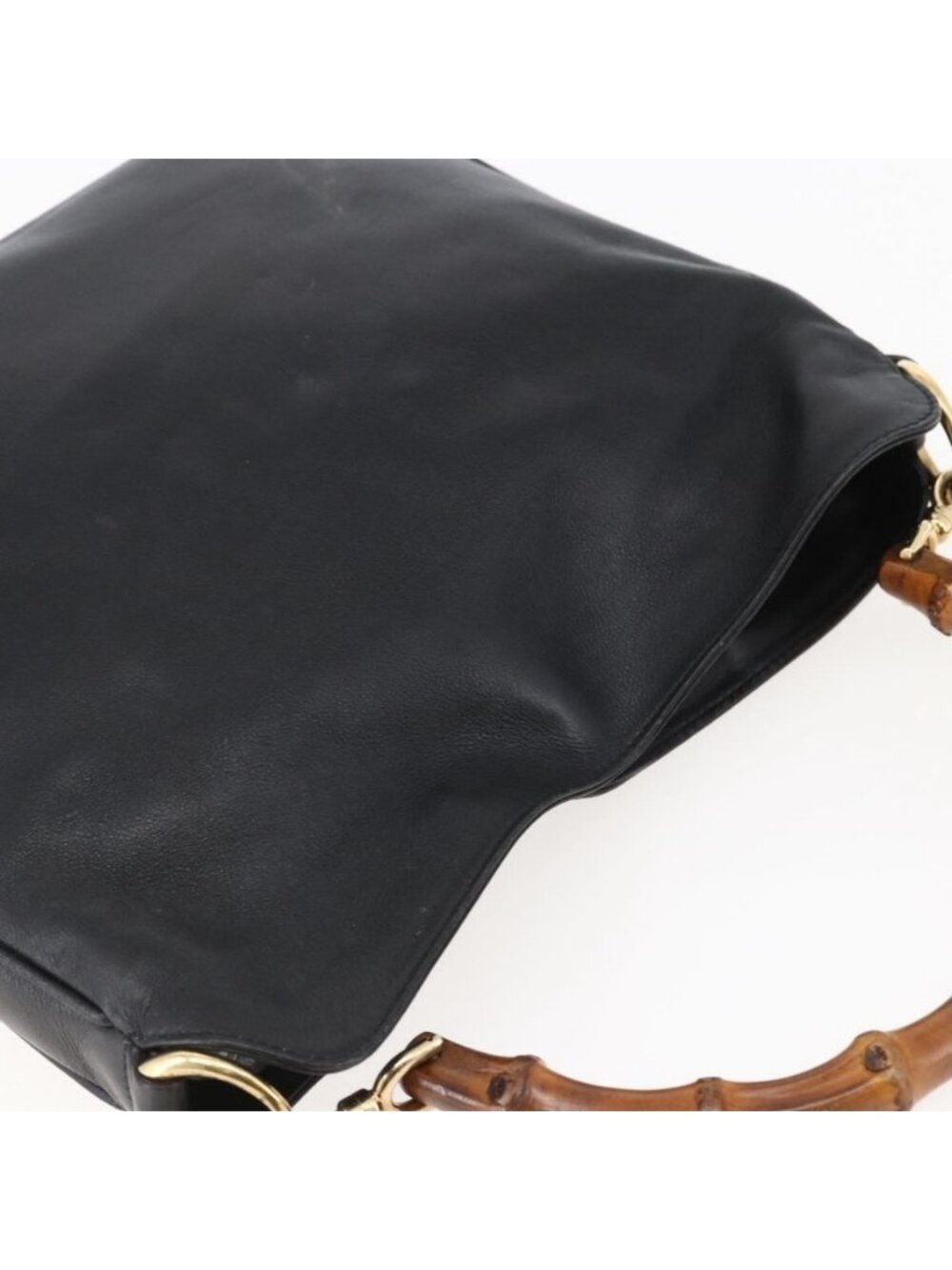 Authentic GUCCI Bamboo Shoulder Bag Leather 2way Black Gold 001 1705 1638 - Picture 13 of 16